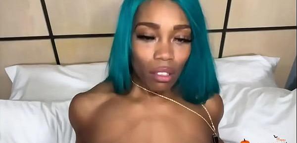  Slim Thick Ebony with Blue Hair gets Load on her Booty